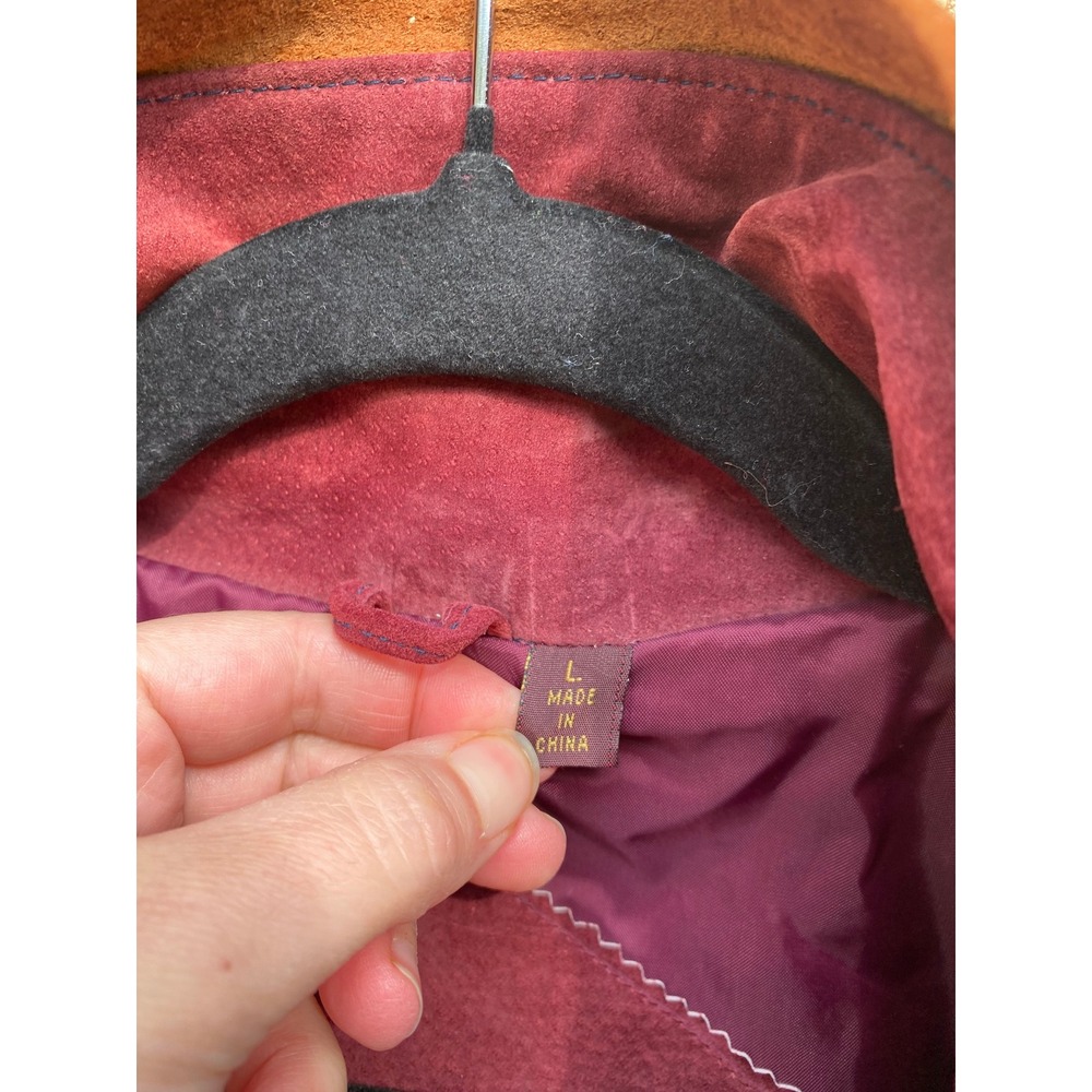Vintage 1990s Suede Leather Colorblock Jacket Large Retro Parka Coat Granola 90s - Picture 6 of 6
